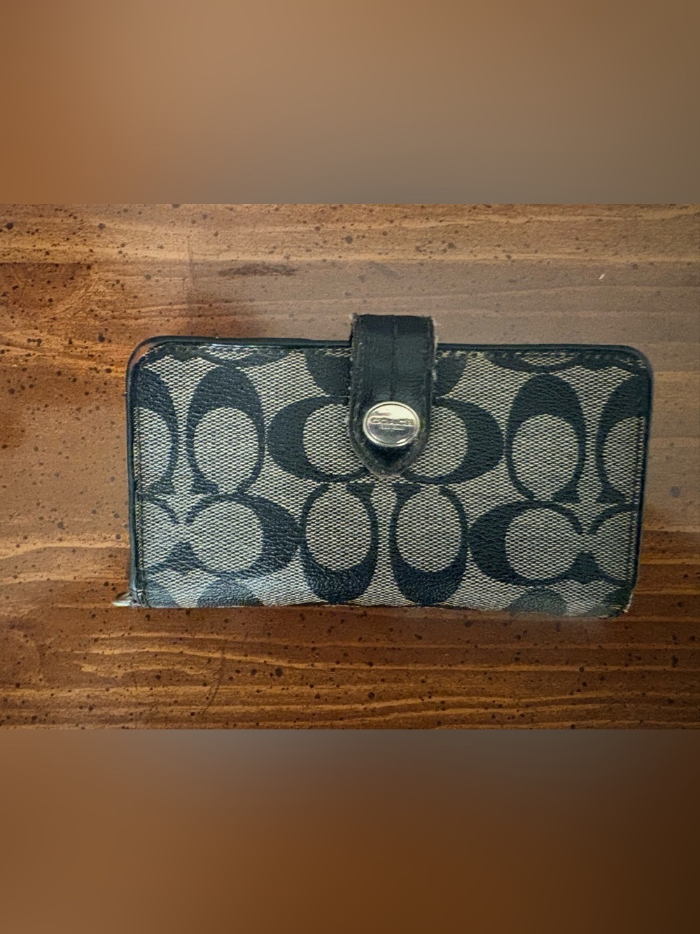 Coach Black Signature Canvas Snap Card Wallet Old Money Luxury Classic Preppy